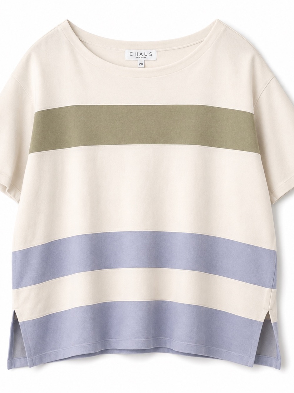 CHAUS New York 2X 100% Cotton Colorblock Striped Top